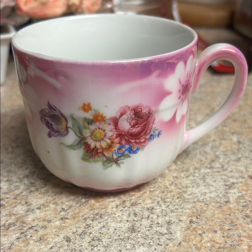 Floral Pink and White Ceramic Mug